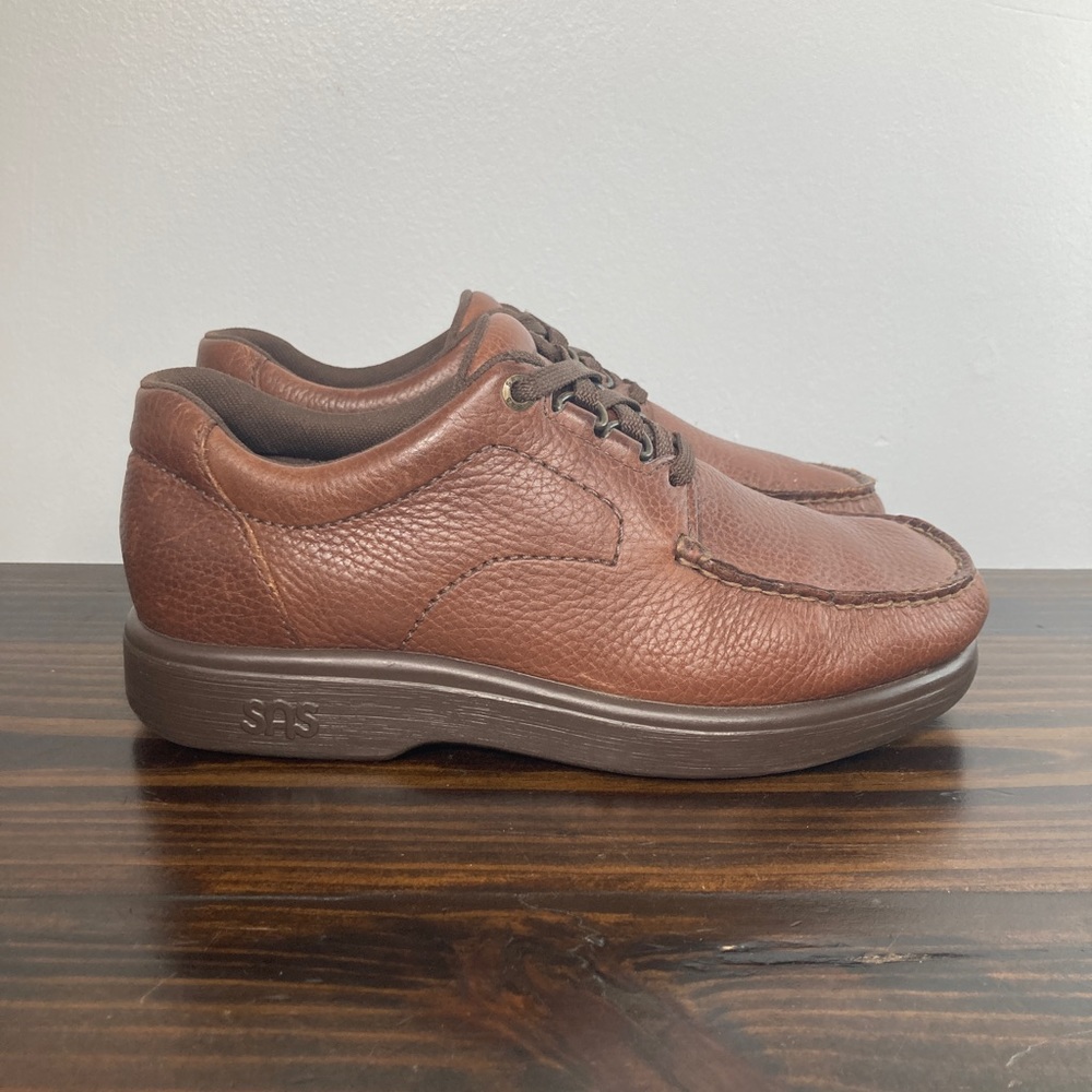 SAS Bout Time Mulch Brown Leather Comfort Dress Shoes Made In USA Mens Size 7